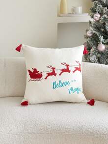 1 件灯芯绒雪橇刺绣抱枕套，适用于客厅、卧室、派对等各种场合，四季皆宜 - 彩色 - 查看 5