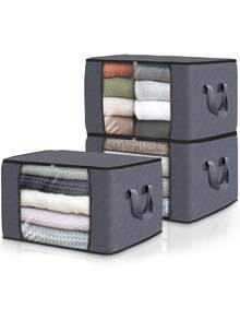 Bolsa plegable de gran capacidad, ideal para organizar ropa, edredones y ropa de cama. Cuenta con una ventana transparente y asas. Imprescindible para el almacenamiento estacional. - Gris - Ver 2