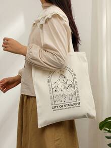 1 Pc City Of Starlight Pattern Tote Bag Shoulder Bag For Travel Daily Commute Women's Shopping Bag, Best Gift For Her,  Folding Shoulder Bag Summer Beach Holiday Bag, Travel Gift For Man Woman