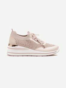 Wedge Sneakers With Metallic Rhinestones - Pink - View 3