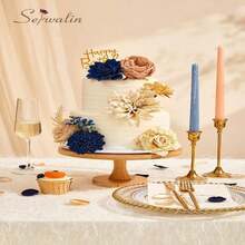 Artificial Khaki Brown & Blue Flowers, Silk Fake Flowers For DIY Wedding Bouquets Cake Flower,Table Centerpieces  Birthday Party Home Decorations - 款式16 - 查看 6