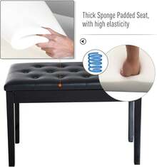 Pia Bench, Duet Pia Chair With Faux Leather Padded Cushion And Wooden Frame, Button Tufted  Bench, Brown