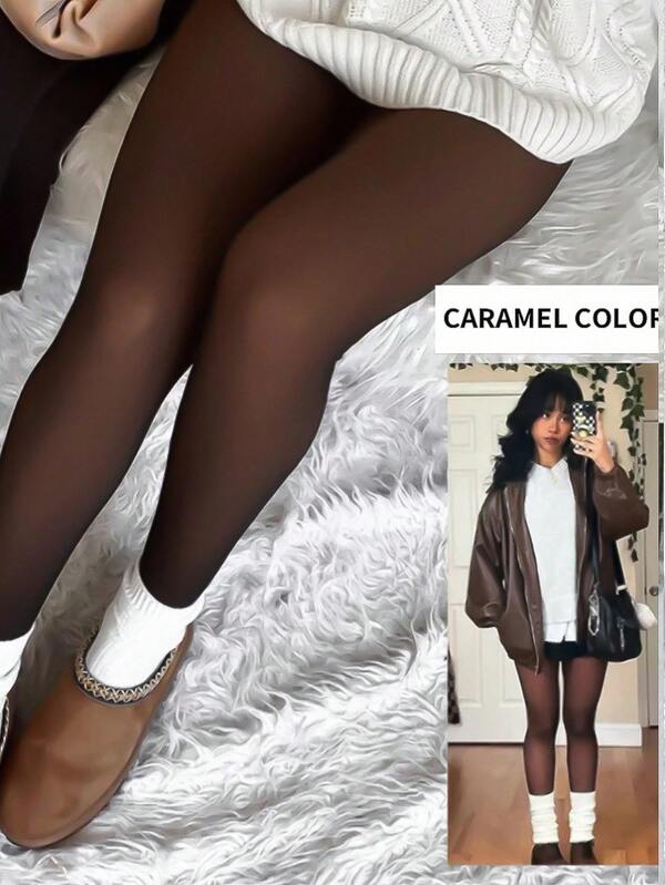 1 par de 220g Mallas forradas de felpa cálida con una sola costura, leggings gruesos y translúcidos, pantimedias térmicas transparentes para invierno, deporte, yoga, exterior, viajes y talla grande, 6 colores y 6 tallas a elegir