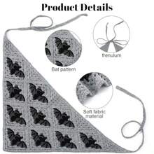 Gothic Crochet Headband Goth Bat Pattern Gray Vintage Hair Bandana For Halloween Christmas Stylish Cotton Knit Triangle Bandana Unique Goth Hair Scarf Accessories For Women Girls#SSDD B BJNHMJ