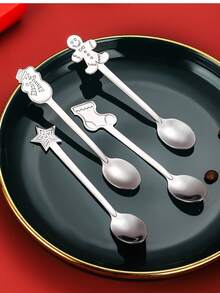 圣诞甜点勺礼盒套装，用于创意搅拌咖啡和甜点的不锈钢勺子，圣诞勺子礼品套装，一套非常好的圣诞餐具，适合圣诞派对、聚会和送礼的绝佳礼物。