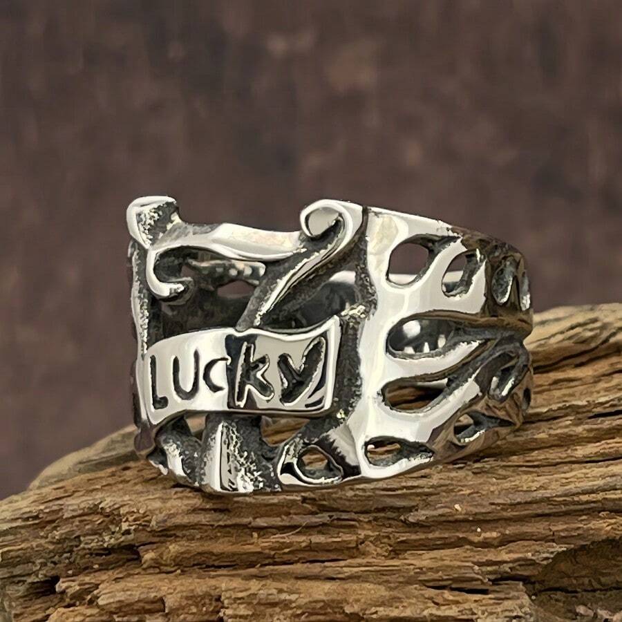 1 pieza Anillo de acero inoxidable de moda con el número 7 de la suerte, adecuado para regalar a amigos, colegas, padres, novio/novia, parejas - Plateado - Ver 1