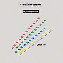 100 قطعة/عبوة قش ورقي ملون بالخطوط للاستخدام مرة واحدة - 8*200 مم و 0.31*7.87 بوصة | قش للمشروبات الحليبية والآيس كريم، لاستخدام تجاري، مناسب لخدمات الإطعام وديكورات حفلات عيد الميلاد