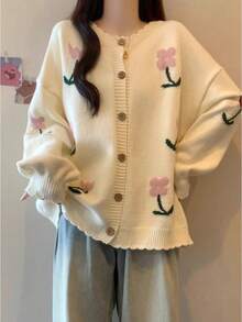 Plus Size Cardigans - สีครีม/สีเบจ - ดู 1