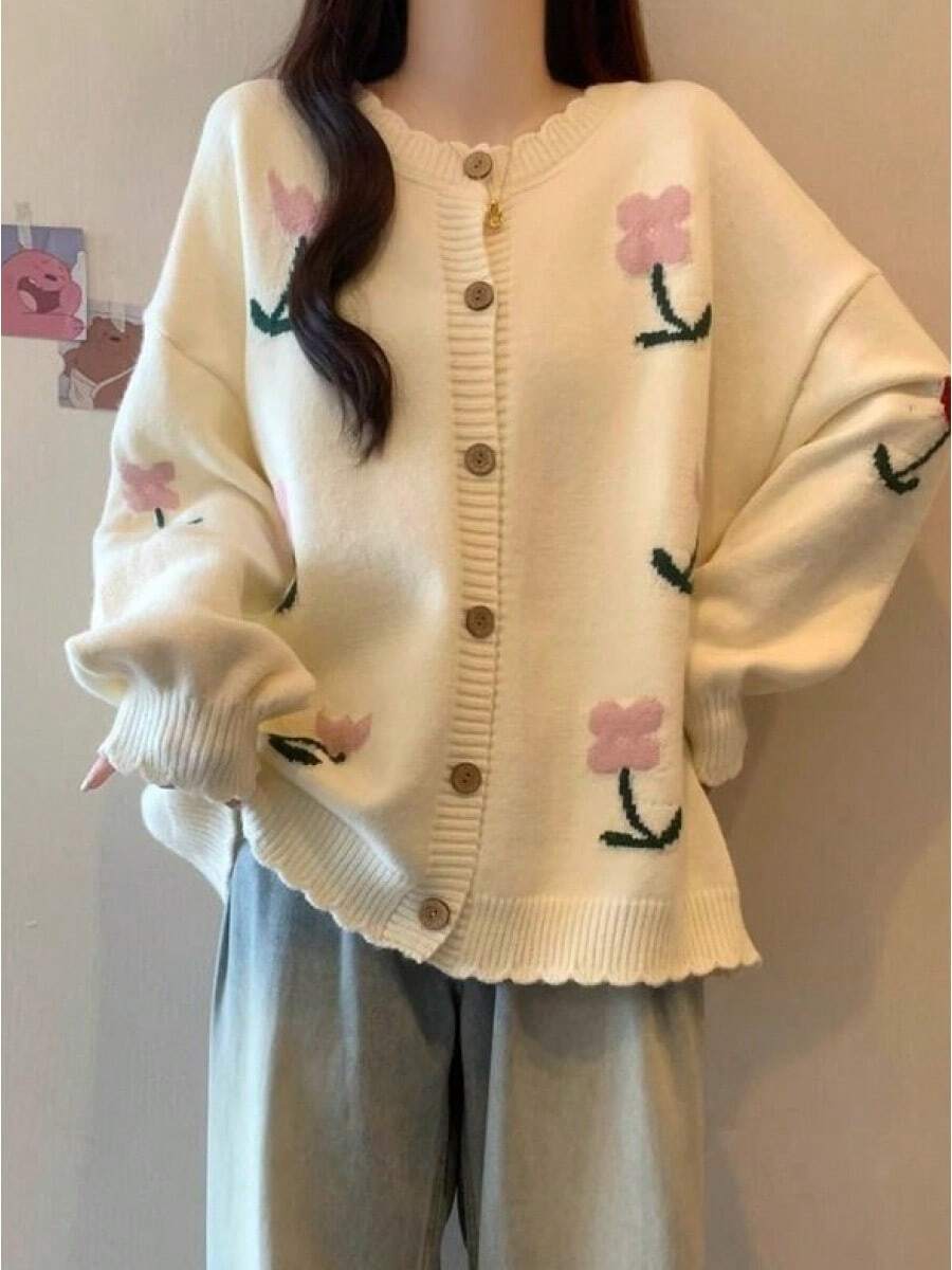 Plus Size Cardigans - สีครีม/สีเบจ - ดู 1