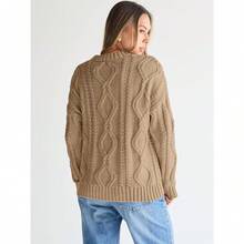 2025  Women's Oversized Cable Knit Crewneck Sweaters - Camel - View 3