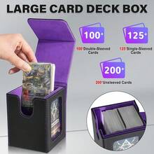 Magnetic Card Deck Box For TCG Storage, Holds 100 Double-Sleeved Cards - Black & Purple - View 4