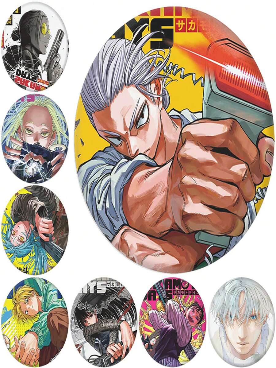 Sakamoto Daily Original Painting Series Tinplate Badge Mirror Keychain Accessories Pendant Set