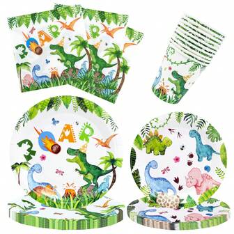 10/20/80pcs Comet Dinosaur Theme Tableware T Rex Dinnerware Set Paper Cup Plate For Birthday Party Needs, Party Supplies, Babe Shower Decor, Christmas