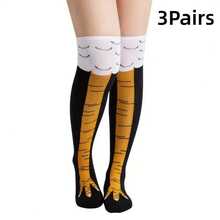 3 Pairs Of Striped Black And Yellow Chicken Leg Claw Calf Socks, With A Fun And Innovative Design, Suitable For Holiday Parties And Fun Gifts Recommended For Friends - Đen và vàng - Xem 11