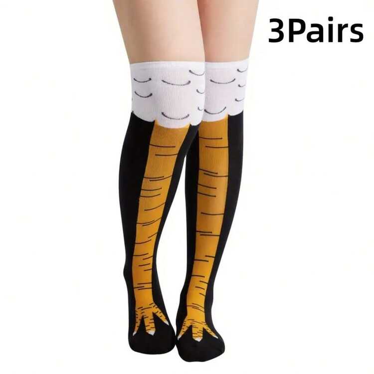 3 Pairs Of Striped Black And Yellow Chicken Leg Claw Calf Socks, With A Fun And Innovative Design, Suitable For Holiday Parties And Fun Gifts Recommended For Friends - 黑黃色 - 查看 11