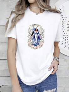 180g pure Cotton Yeja Goddess Sea Religious T shirt Unisex Summer Breathable Casual Stylish Print Round Neck Short Sleeve designer clothes female graphic Top For Everyday Wear Soft Stretched Versatile T-Shirt For Women Casual streetwear Slightly Comfortable fashion - Blanco - Ver 1