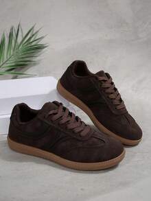 Student Fashion Lace-Up Low-Top Sneakers, Casual Campus Shoes For Teenage Girls - Brown - View 7