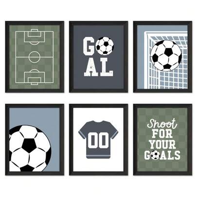 Set di 6 cartellone di calcio senza cornice - cartellone di calcio per camera da letto, cartellone sportivi per camera da letto, decorazione da parete sportiva per camera, cartellone con logo per camera da letto, soggiorno, decorazione per camera da letto 20*25 cm