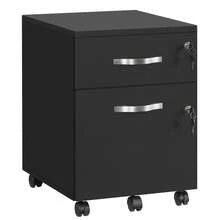 Lockable File Cabinet, Filing Pedestal With 2 Drawers, 5 Wheels, And Adjustable Hanging Rails, Textured Surface, For A4 And Letter Sized Papers, Home Office, White/Black/Rustic Brown And Ink Black - Black - View 7