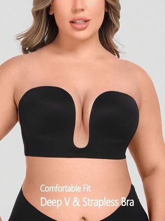 Wingslove Plus Size Women Deep V Strapless Bra - Multifunctional Lift And Gather Wireless Bra With Convertible Straps And Adjustable Shoulder Straps