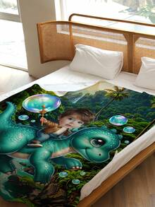 1pc Customizable Photo Blanket, Family Blanket, Photo Blanket, Dinosaur Pattern, Memorial Blanket, Suitable As A Gift For Girls, Boys, Adults, Valentine's Day, Lightweight, Baby Blanket, Personalized Fleece Blanket, Personalized Photo Blanket, Personalized Throw Blanket