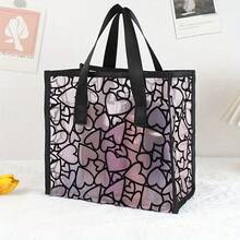 [Borsa per cosmetici] Borsa a mano traspirante di grande capacità con cuore in rete floccata alla moda, adatta per la conservazione di cosmetici, viaggi e vacanze, adatta come borsa da spiaggia