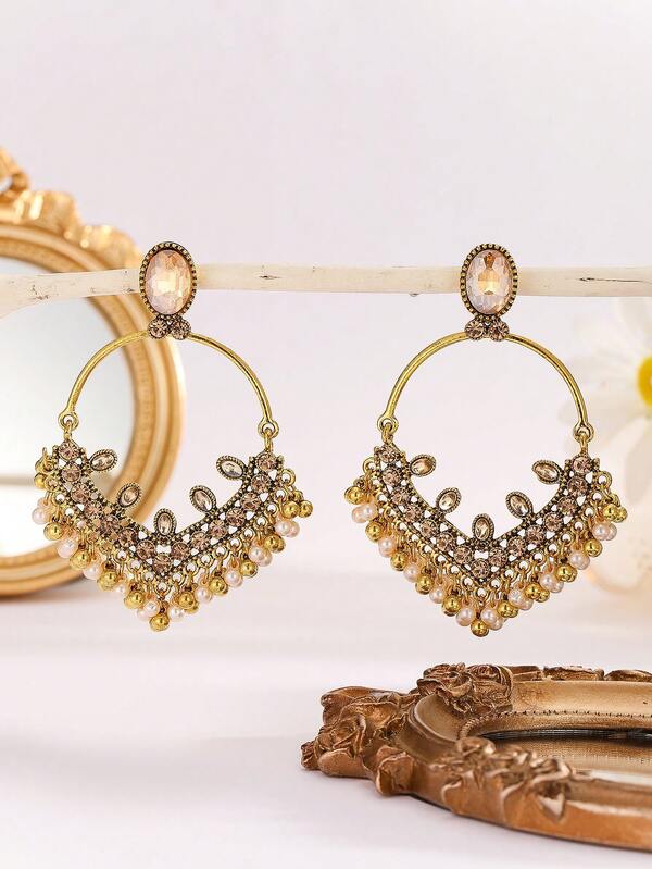 FANYINAN Stylish And Minimalist Zinc Alloy Earrings With 18K Gold-Plated Rhinestones And Faux Pearl Pendants, Perfect For Everyday Wear. Ideal For Holidays, Vacations, Parties, And Birthday Celebrations.