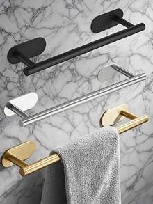 1pc Bathroom Towel Bar, No Drilling Towel Rack, Wall Mounted Bathroom Hanger, Cloth Rack - Multicolor - View 1