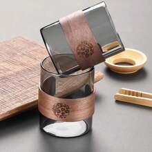 Taza de té de vidrio grueso con anillo de madera, resistente al calor taza de agua, taza principal, taza de café de vidrio para el hogar - 1 pieza de 150 ml - Ver 7