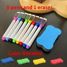 8pcs Scratch-Free Whiteboard Pen Set - Various Colors, Easy To Clean Magnetic Dry Eraser Pen, W1pc1pcs Blackboard Shaving, Suitable For Office, White Dry Eraser Pen, Wet Eraser Pen, Whiteboard Marking, Demonstration Supplies