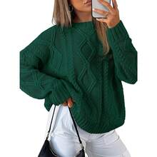 2025  Women's Oversized Cable Knit Crewneck Sweaters - 綠色 - 查看 1