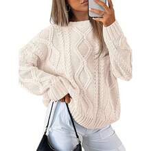 2025  Women's Oversized Cable Knit Crewneck Sweaters - 奶油 - 查看 1