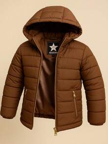 Chamarra Para Niña Con Gorro y Forro De Peluche, Ideal Para Temporada De Otoño E Invierno, Perfecta Para Uso Diario y Actividades Al Aire Libre - Camel - Ver 4