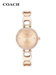 Coach Reloj analógico de cuarzo Park con correa de acero inoxidable en oro rosa para mujer, con detalles de cristal en tono rosa, 26 mm