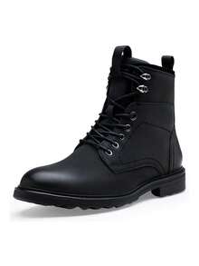 VOSTEY SHOESMORE Men's Casual Waterproof All Black Boots Retro Lace Up Motorcycle Pu Leather Boots For Men Seasonal Boots Drop - BMY8039A-allblack - 查看 7