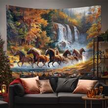 Tablou decorativ vibrant cu cai - Decor multifuncțional din poliester pentru sufragerie, studio și fundaluri de petrecere - Ideal pentru zile de naștere și sărbători