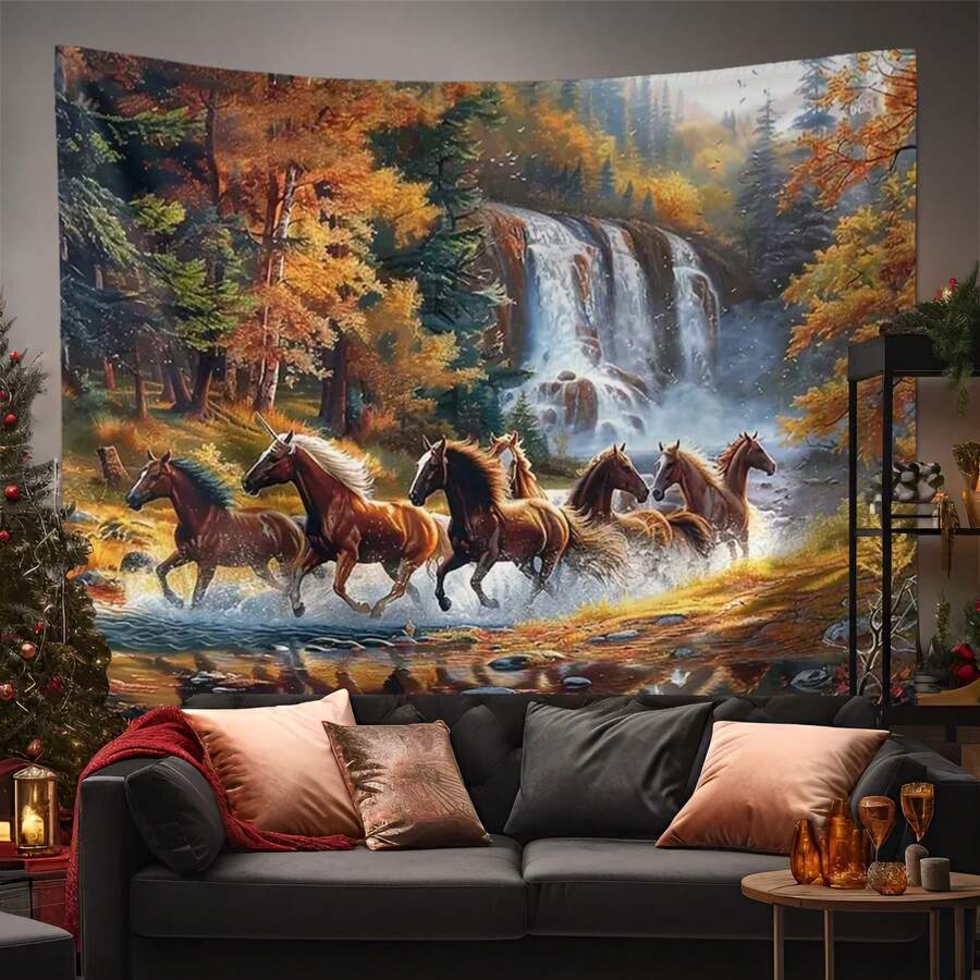 Tablou decorativ vibrant cu cai - Decor multifuncțional din poliester pentru sufragerie, studio și fundaluri de petrecere - Ideal pentru zile de naștere și sărbători