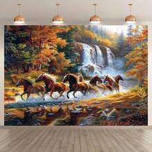 Tablou decorativ vibrant cu cai - Decor multifuncțional din poliester pentru sufragerie, studio și fundaluri de petrecere - Ideal pentru zile de naștere și sărbători