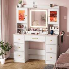 ✨White Makeup Vanity Desk With Mirror, Make Up Vanity Desk With Drawers & Jewelry Cabinet, Vanity Table, Vanity Mirror Desk Dressing Table Bedroom| Autumn & Winter Heartwarming Thanksgiving|& Halloween,Made Me Buy It: Must-Haves To Stock Up On|Newly Upgraded Thickened Edition|Home Essentials From You NEED✨ - 白色 - 查看 8