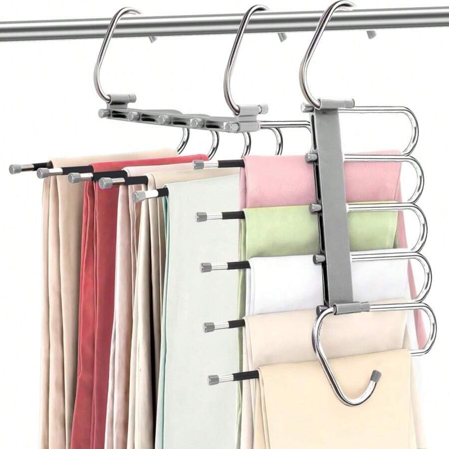 Pants Hanger, 6-Tier Open-Style Pants Hanger With Non-Slip Design Suitable For Jeans, Trousers, Scarves, And More Multi-Hanging Position Integrated Design Hanger For Organizing And Storing - White - View 1