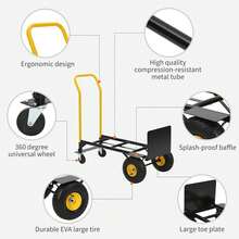 Convertible Cart - Converts From A 2-Wheel Cart To A 4-Wheel Cart For Easy Transport And Mobility, 400 LB Capacity,Suitable For Moving Heavy Items In Warehouses, Offices, Homes, And Shopping Areas.  Convertible Hand Truck - Heavy Duty 2-In-1 Hand Cart Dolly | 400LB Capacity Dolly Cart With Wheels With 4 Non-Flat Wheels | For Moving, Warehouse, Office, Grocery, Garden & Industrial Use - Màu vàng - Xem 4