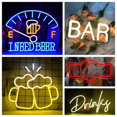 Getränke Neon Schild, Bar Neon Schild, Neon Schilder für Wanddekoration, Neon Schild für Zimmer, LED Neon Bar Schilder mit USB-Anschluss, beleuchtende Wanddekoration für Jugendzimmer, Schlafzimmer, Bar, Geschäft