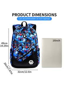 Mochila con estampado de fútbol para hombres, mochila escolar de moda con graffiti y color contrastante, mochila para portátil casual de gran capacidad y acolchada con múltiples bolsillos, adecuada para la universidad, vuelta al colegio, viajes y uso casual