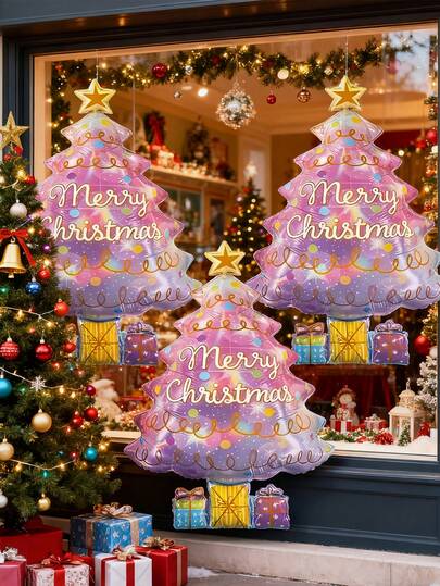3 pezzi Palloncini ad albero di Natale rosa, palloncini natalizi, palloncini in lamina metallica ad albero di Natale per forniture e decorazioni per feste a tema natalizio, decorazioni per feste, set di palloncini per feste
