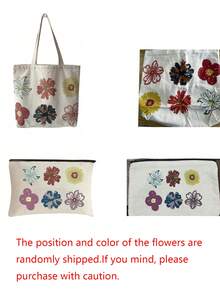 Flowers Floral Print Shopper Bag For Business/Commute/Work/Office School Bag, Back To School Backpack, Large Capacity, Portable, Lightweight, Classic Casual, Suitable For Teen Girls Women College Students, Perfect For Back To School, College, Shopping, Middle School, High School, Exquisite Floral Bag For Women, Literary School Bag & Bookbag For Women Or Students, Perfect For Books, Shopping, Back To School And More - White - View 10