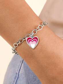 1件简约独特的925纯银JAMES粉色渐变心形吊坠，可DIY搭配手链，精致饰品，男女皆宜。 - 款式46 - 查看 3