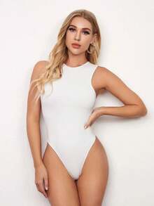 Kit 2 Women's Bodysuit Basic Plain Sleeveless Tank Top With Double Lining - Nâu và Trắng - Xem 2