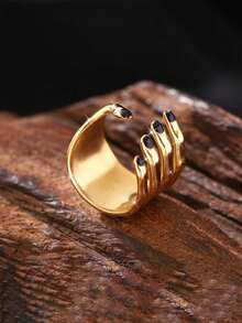 1 pezzo Anello di moda esagerato con design a linee, anello gioiello elegante e minimalista in zirconia cubica per donna, anello bicolore incastonato di stile per donna