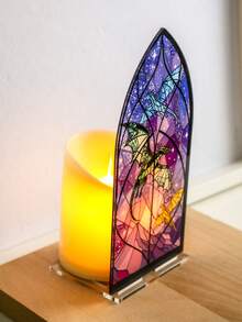 1件哥特式奇幻龙纹彩色反光彩绘玻璃风格教堂拱门透明彩绘板家居装饰点缀，适用于桌面、书架、卧室、客厅、窗户、万圣节派对展示 - 彩色 - 查看 6