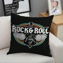1 pieza, Funda de almohada de doble cara vintage de poliéster resistente con diseño de rock y música, para decoración del hogar, para amantes de la música, uso diario, solo la funda.